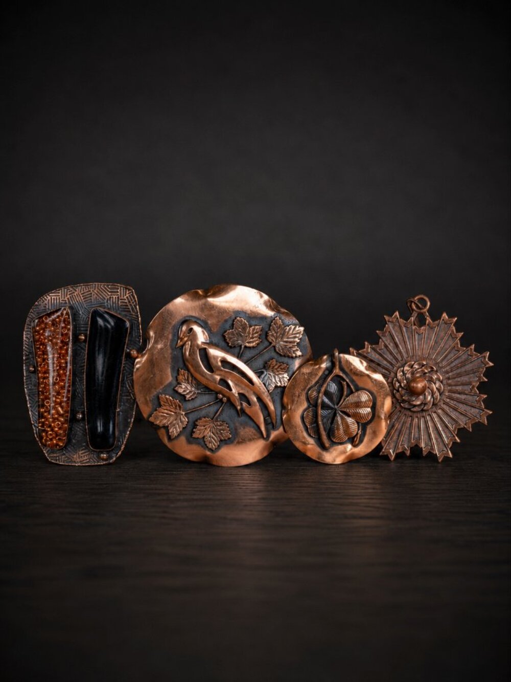 Vintage Copper Pendant & Brooch Lot | Artisan Metalwork Collection